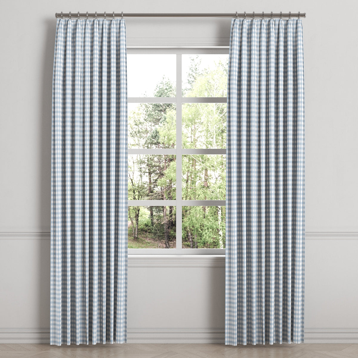 Euro Pleat Drapery in Gingham - Blue Jean