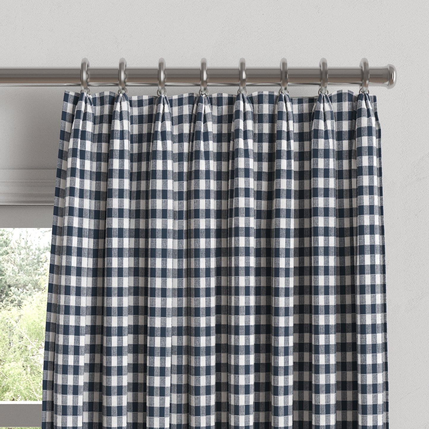 Euro Pleat Drapery in Gingham - Navy