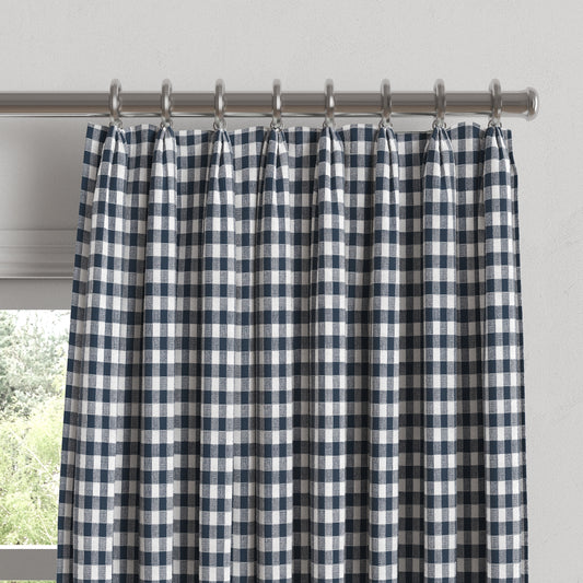 Euro Pleat Drapery in Gingham - Navy