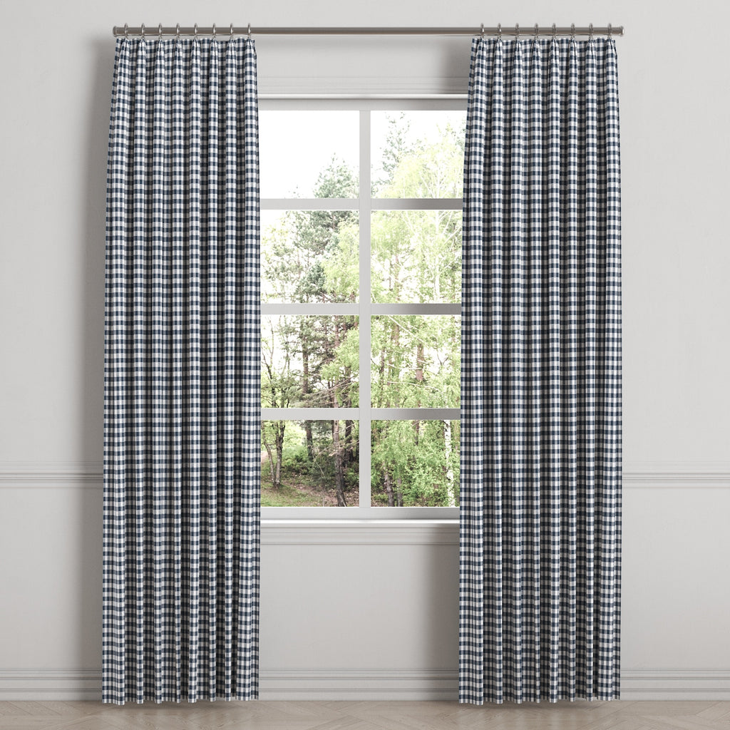 Euro Pleat Drapery in Gingham - Navy