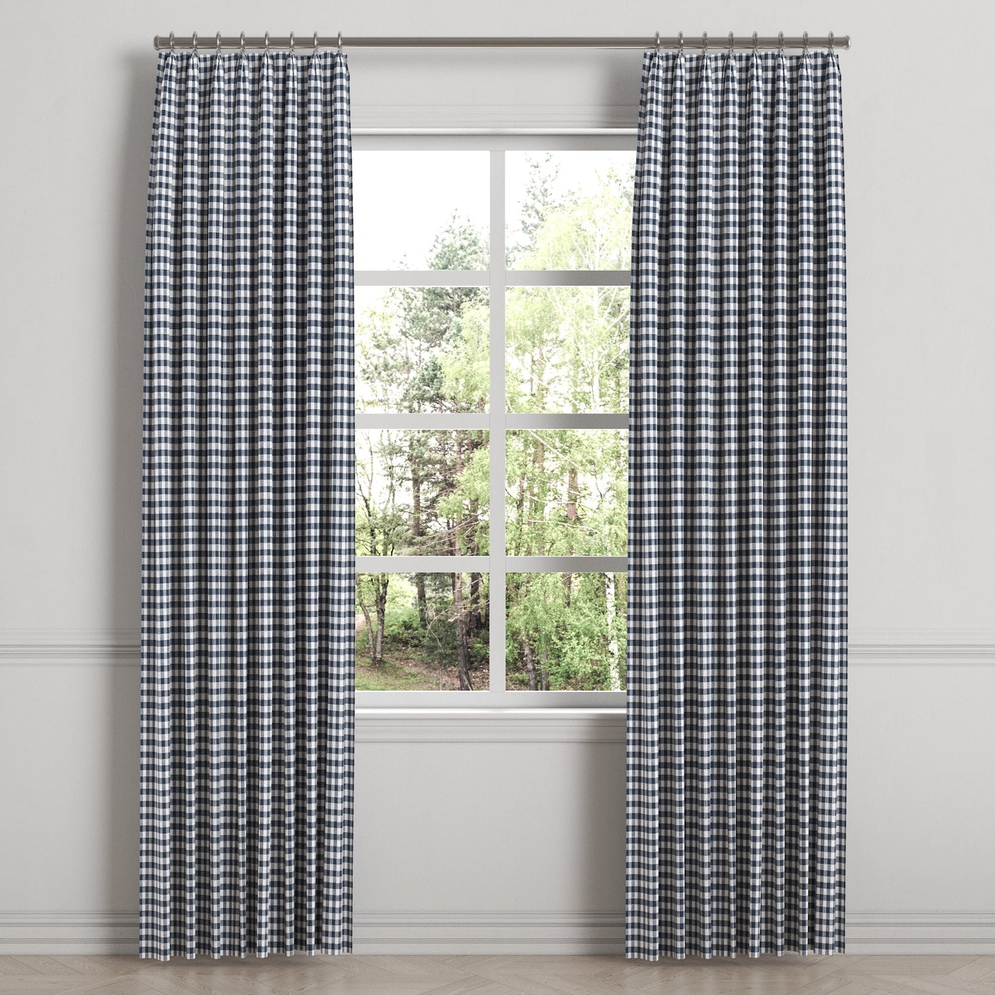Euro Pleat Drapery in Gingham - Navy