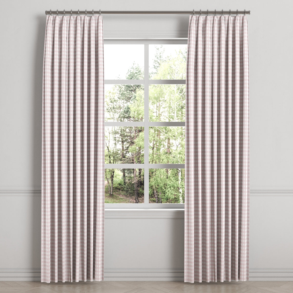 Euro Pleat Drapery in Gingham - Light Pink