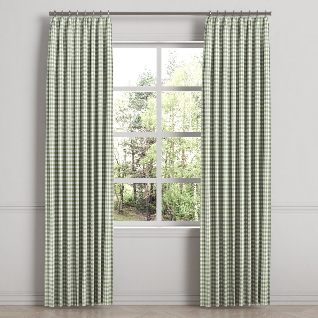 Euro Pleat Drapery in Gingham - Sage