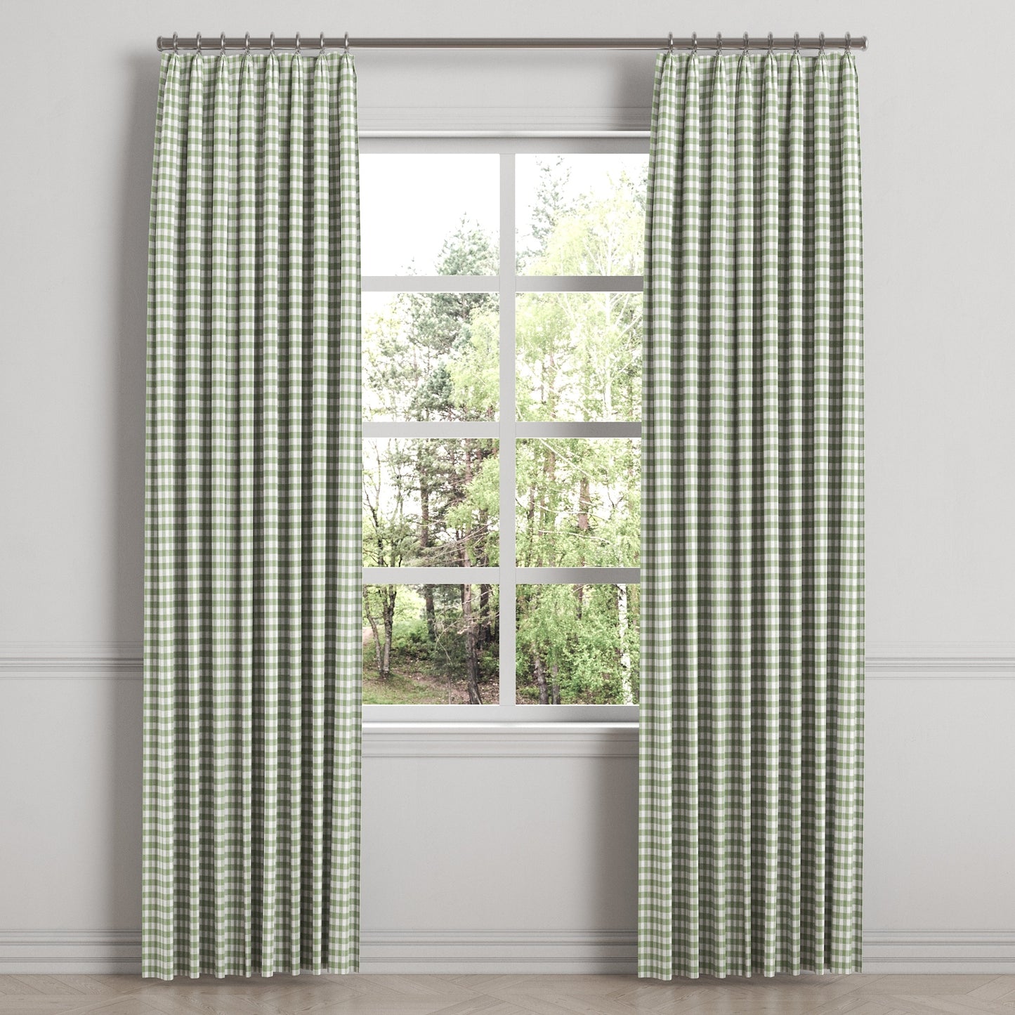 Euro Pleat Drapery in Gingham - Sage