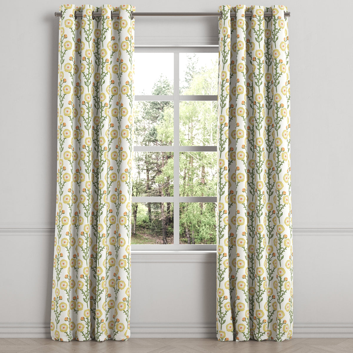 Grommet Drapery in Cottage Flowers - Sunbeam