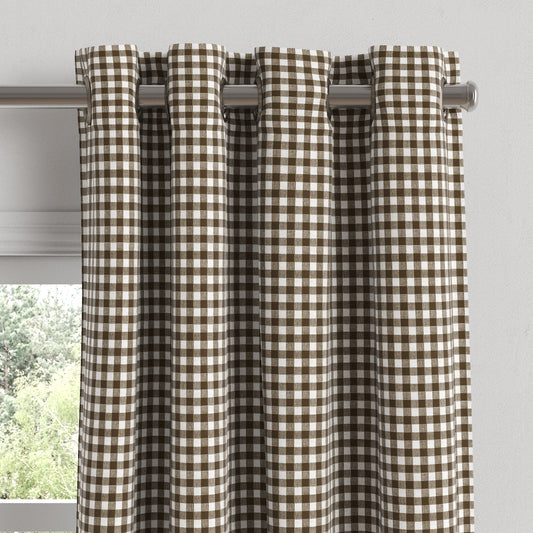 Grommet Drapery in Gingham - Chestnut