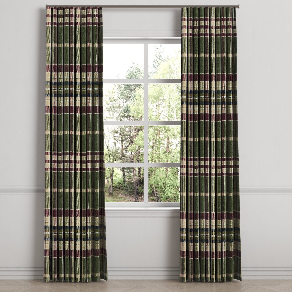 Ripplefold Drapery in Tartan - Evergreen