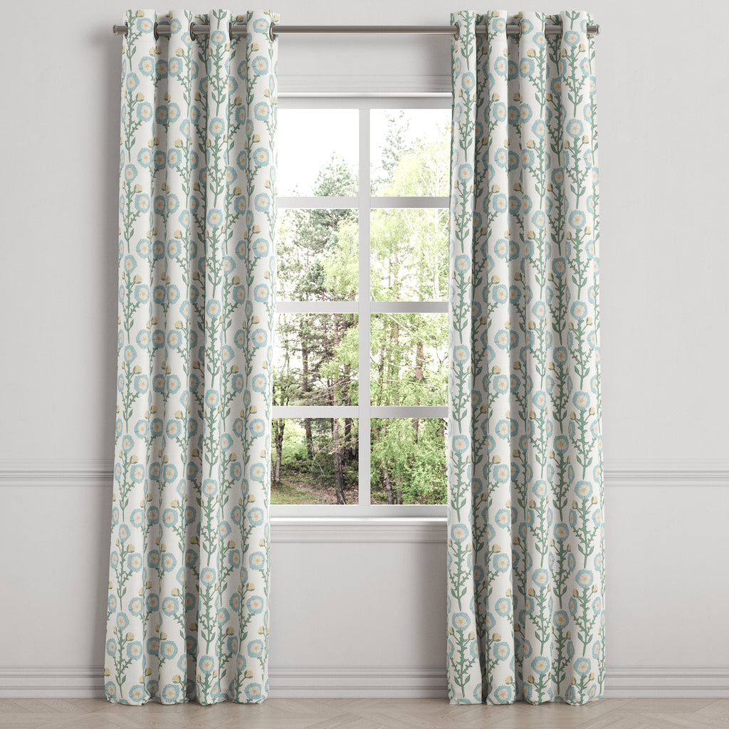 Grommet Drapery in Cottage Flowers - Cool Blue