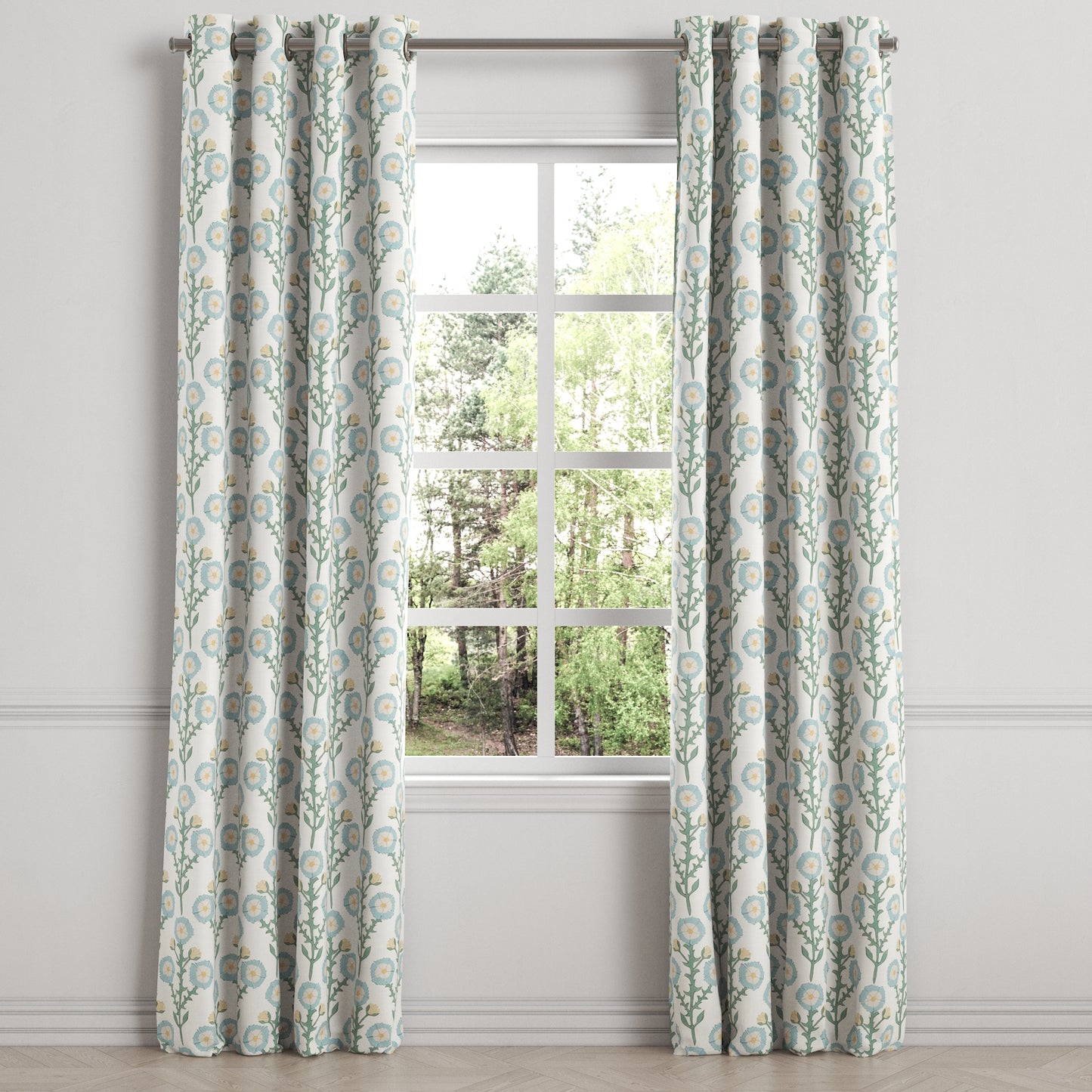 Grommet Drapery in Cottage Flowers - Cool Blue
