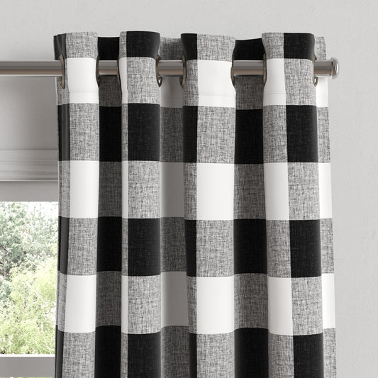 Grommet Drapery in Buffalo Check - Black