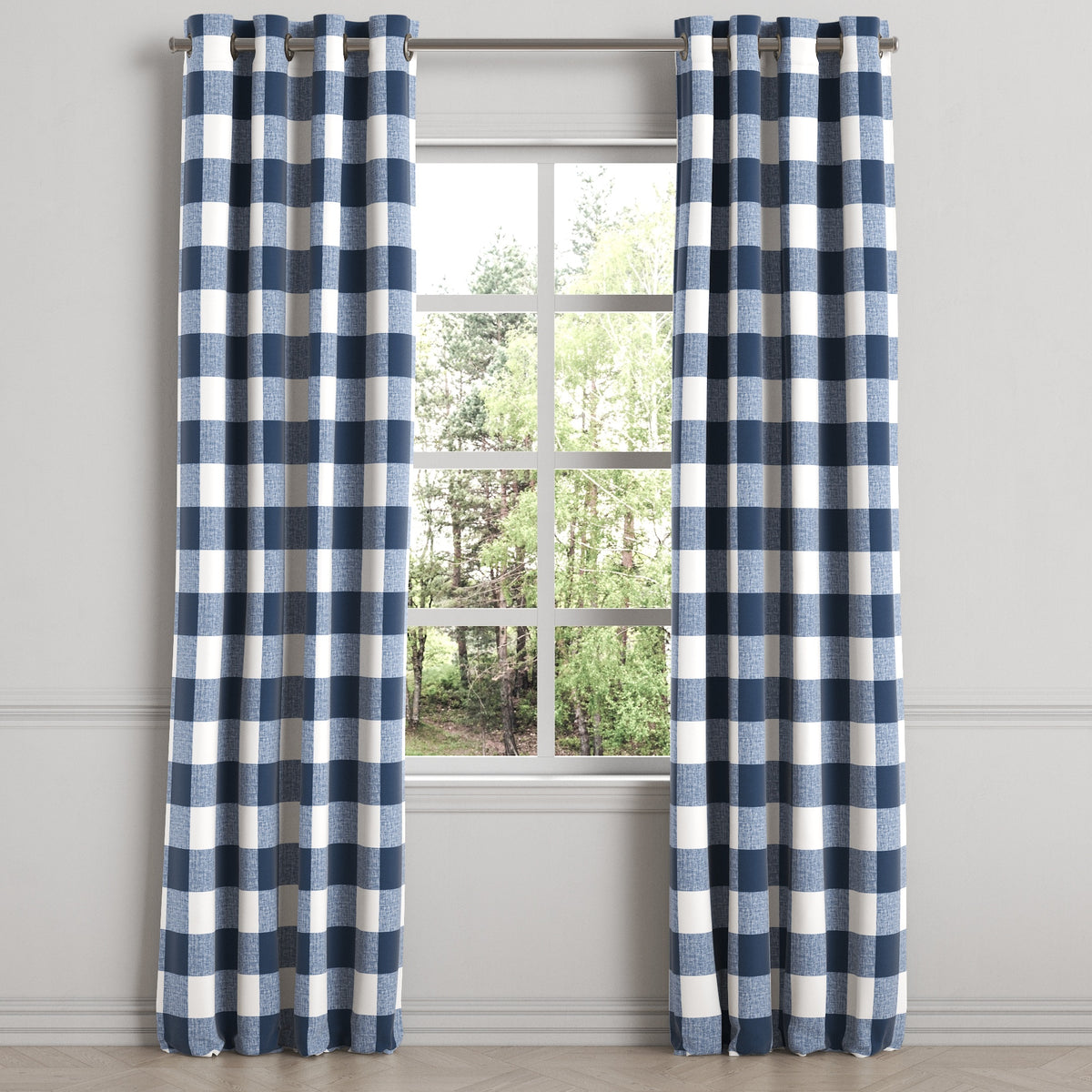 Grommet Drapery in Buffalo Check - Navy
