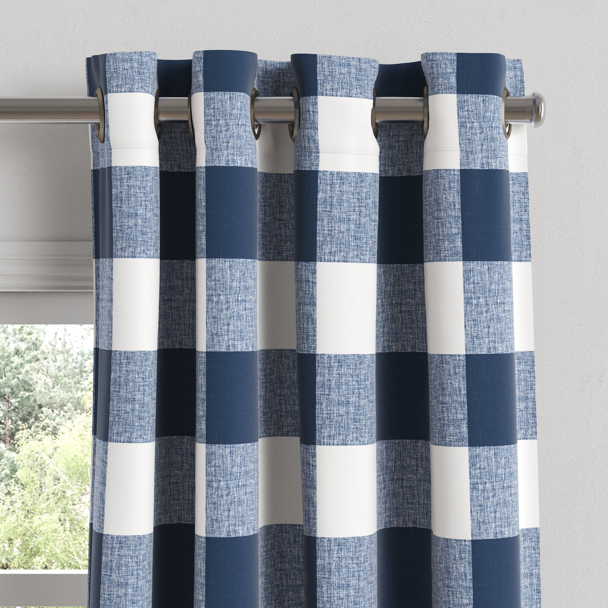 Grommet Drapery in Buffalo Check - Navy