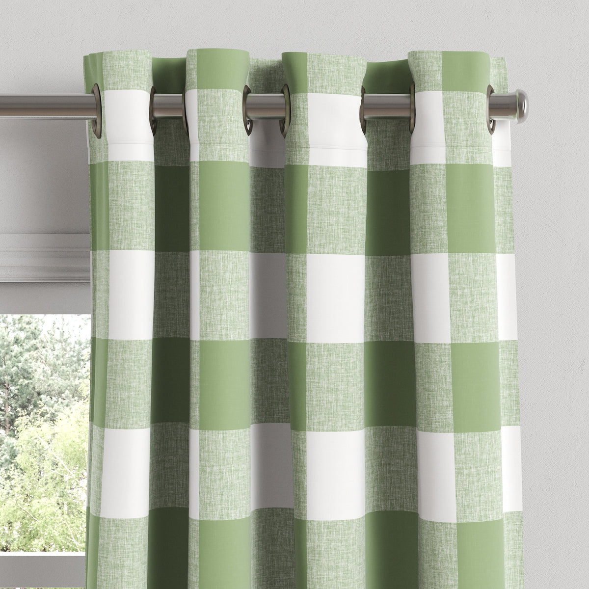 Grommet Drapery in Buffalo Check - Sage