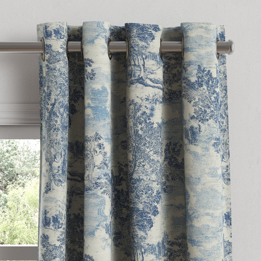 Grommet Drapery in Country Toile - Sapphire