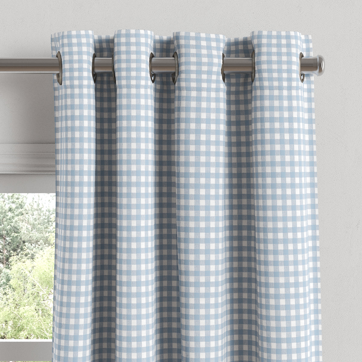 Grommet Drapery in Gingham - Blue Jean