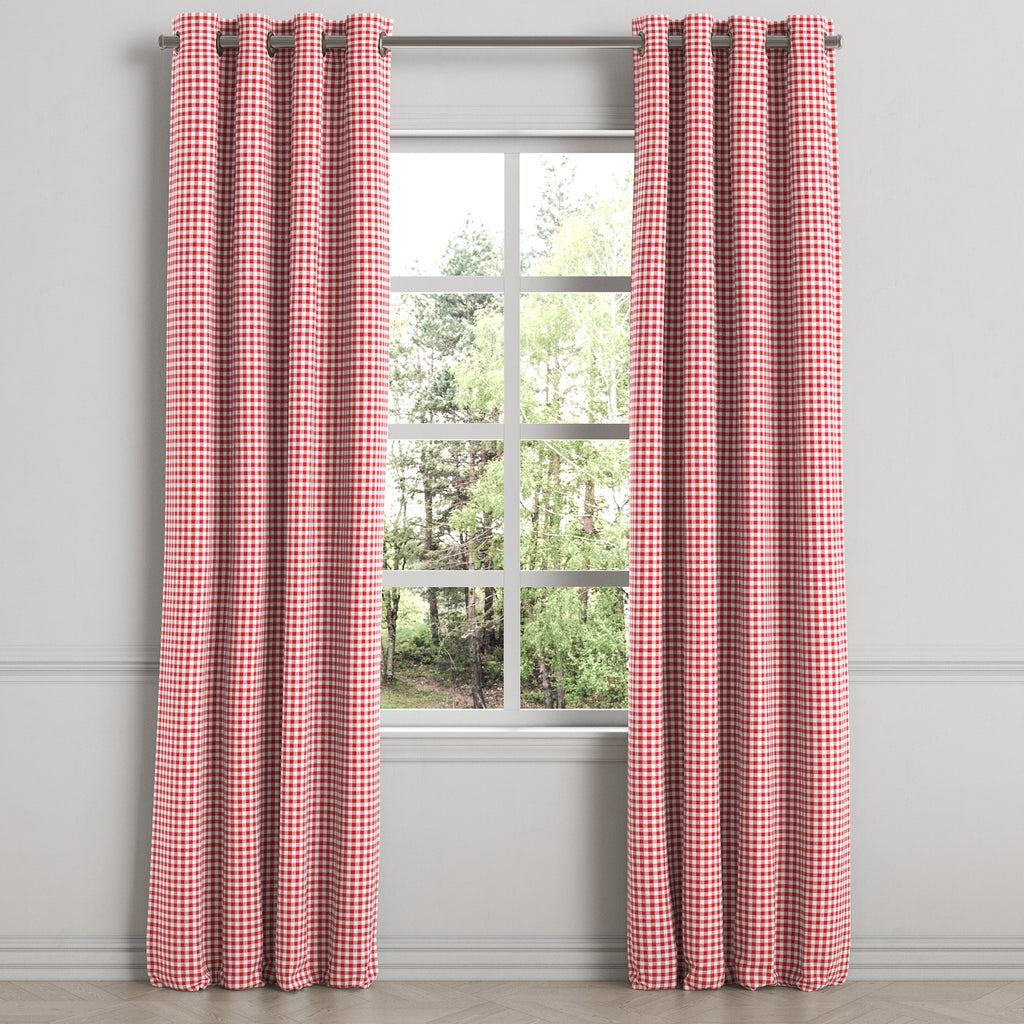 Grommet Drapery in Gingham - Cherry