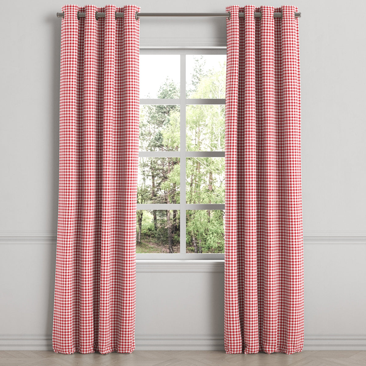 Grommet Drapery in Gingham - Cherry