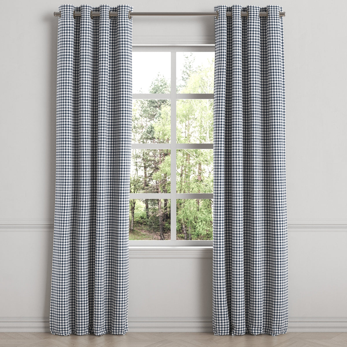 Grommet Drapery in Gingham - Navy