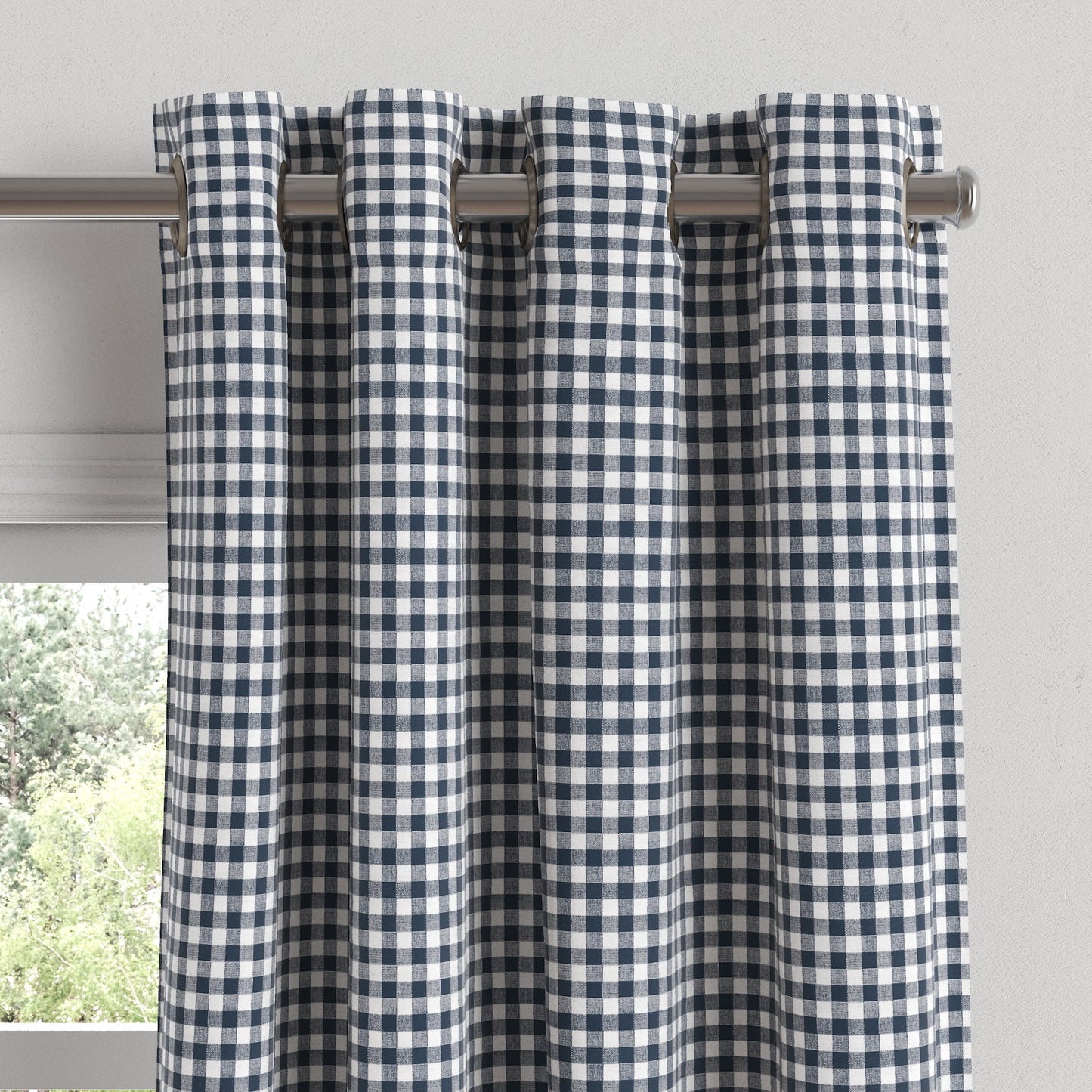 Grommet Drapery in Gingham - Navy