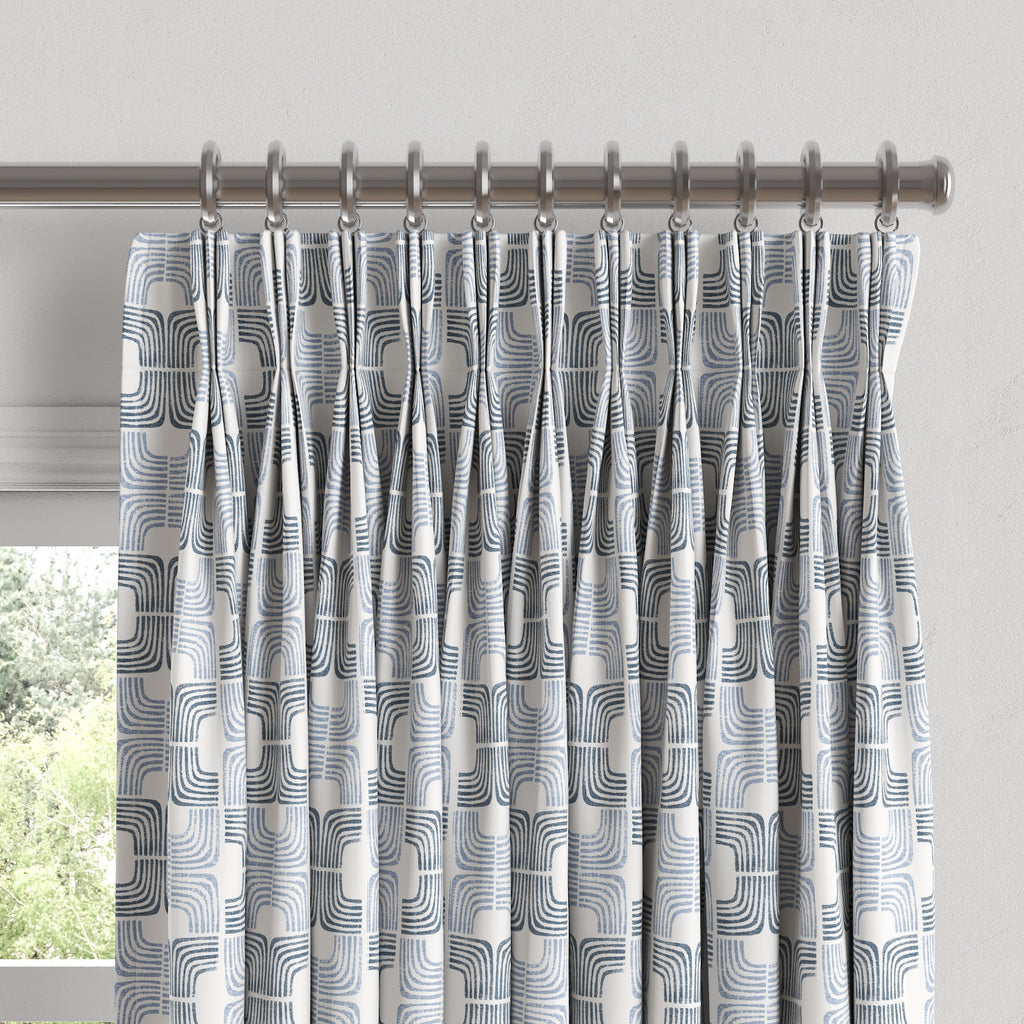 Pinch Pleat Drapery in Groovy - Denim
