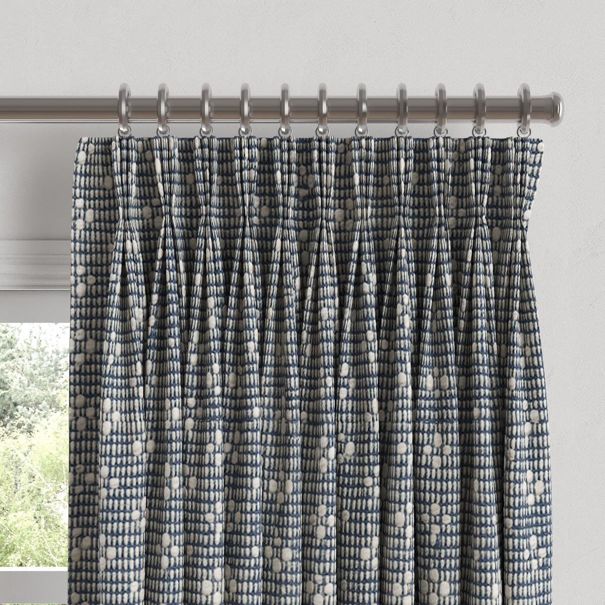 Pinch Pleat Drapery in Ditsy - Indigo