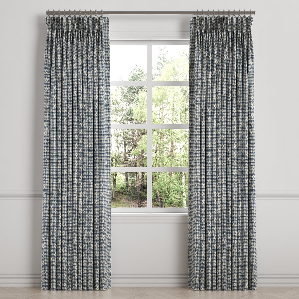 Pinch Pleat Drapery in Ditsy - Indigo