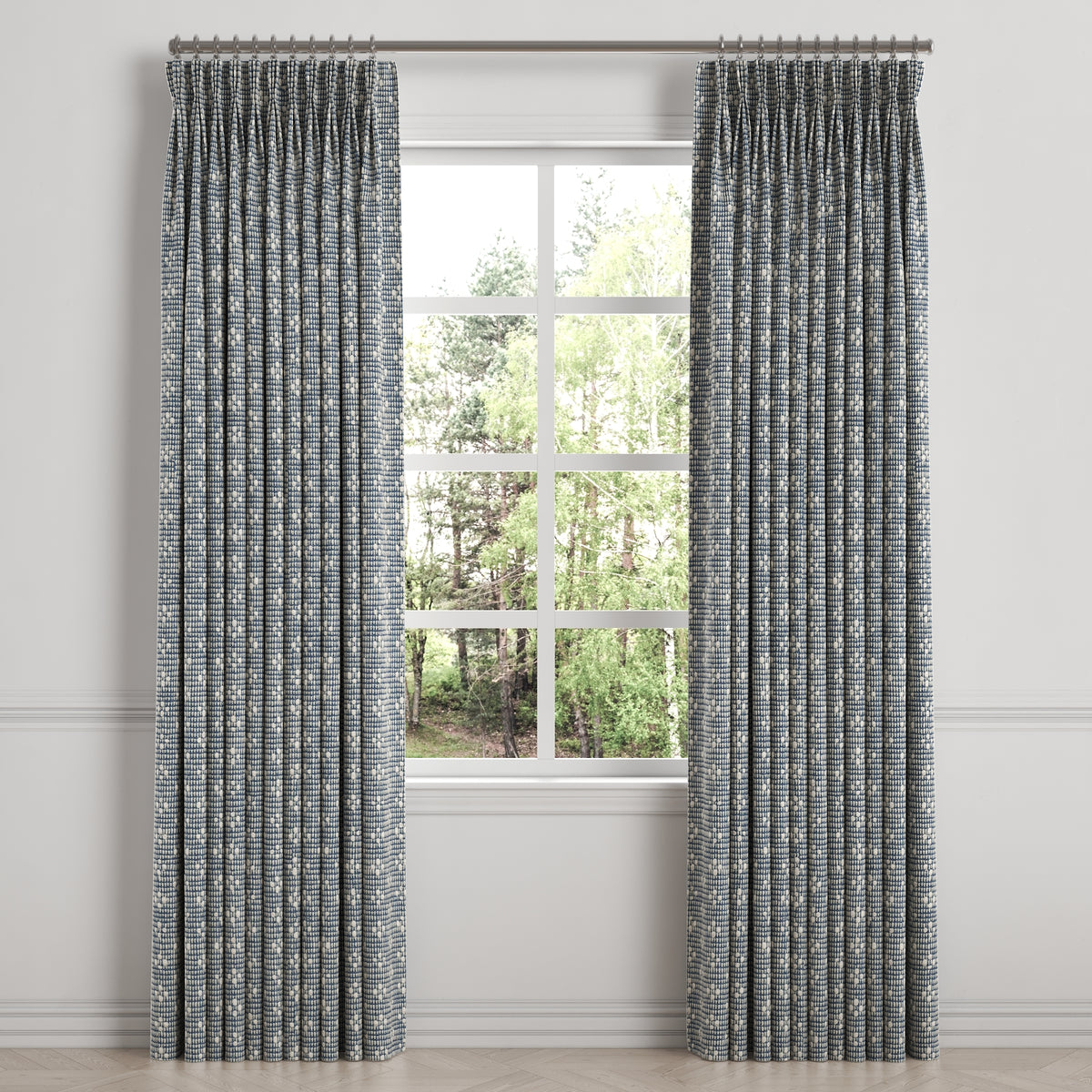 Pinch Pleat Drapery in Ditsy - Indigo
