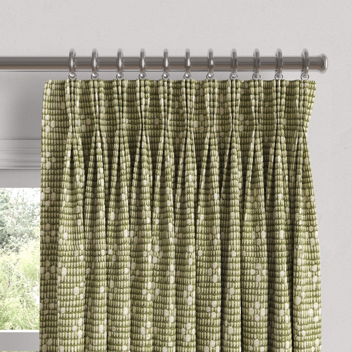 Pinch Pleat Drapery in Ditsy - Seaweed