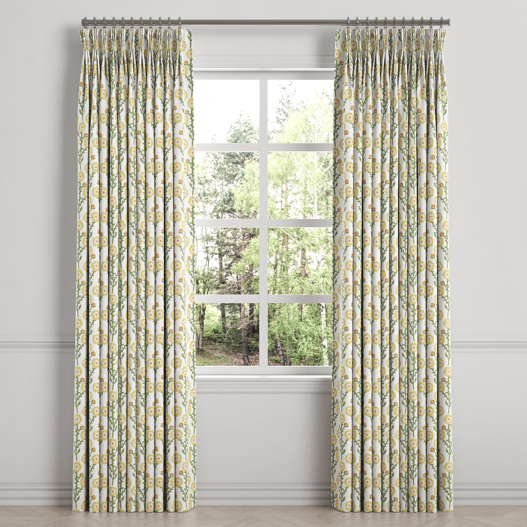 Pinch Pleat Drapery in Cottage Flowers - Sunbeam