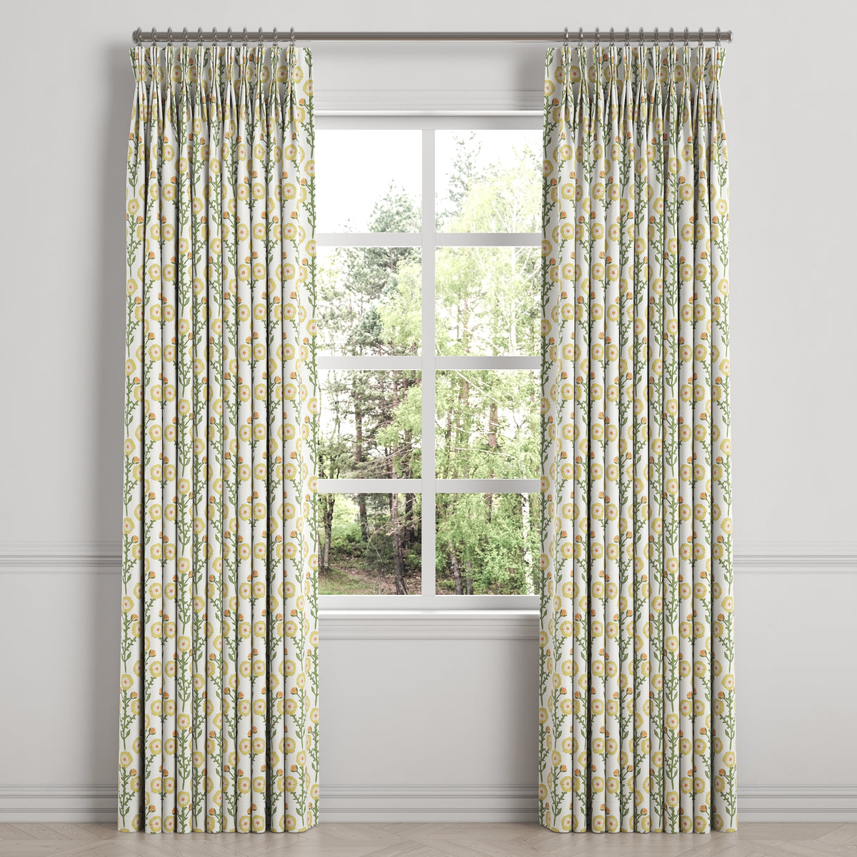 Pinch Pleat Drapery in Cottage Flowers - Sunbeam