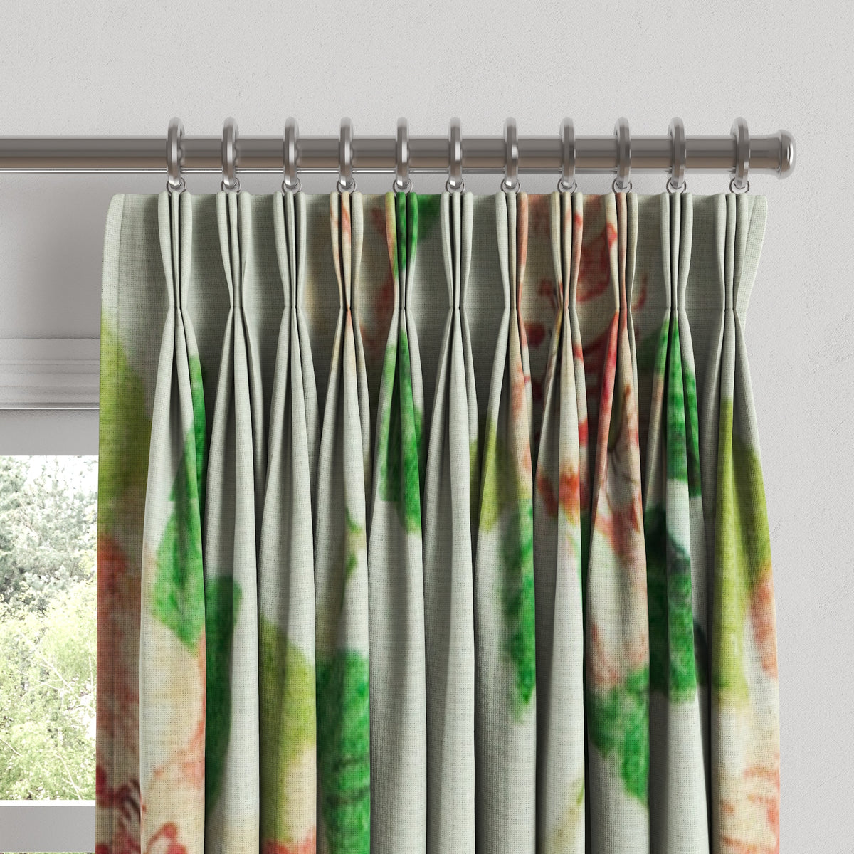 Pinch Pleat Drapery in Grandma's Floral - Coral