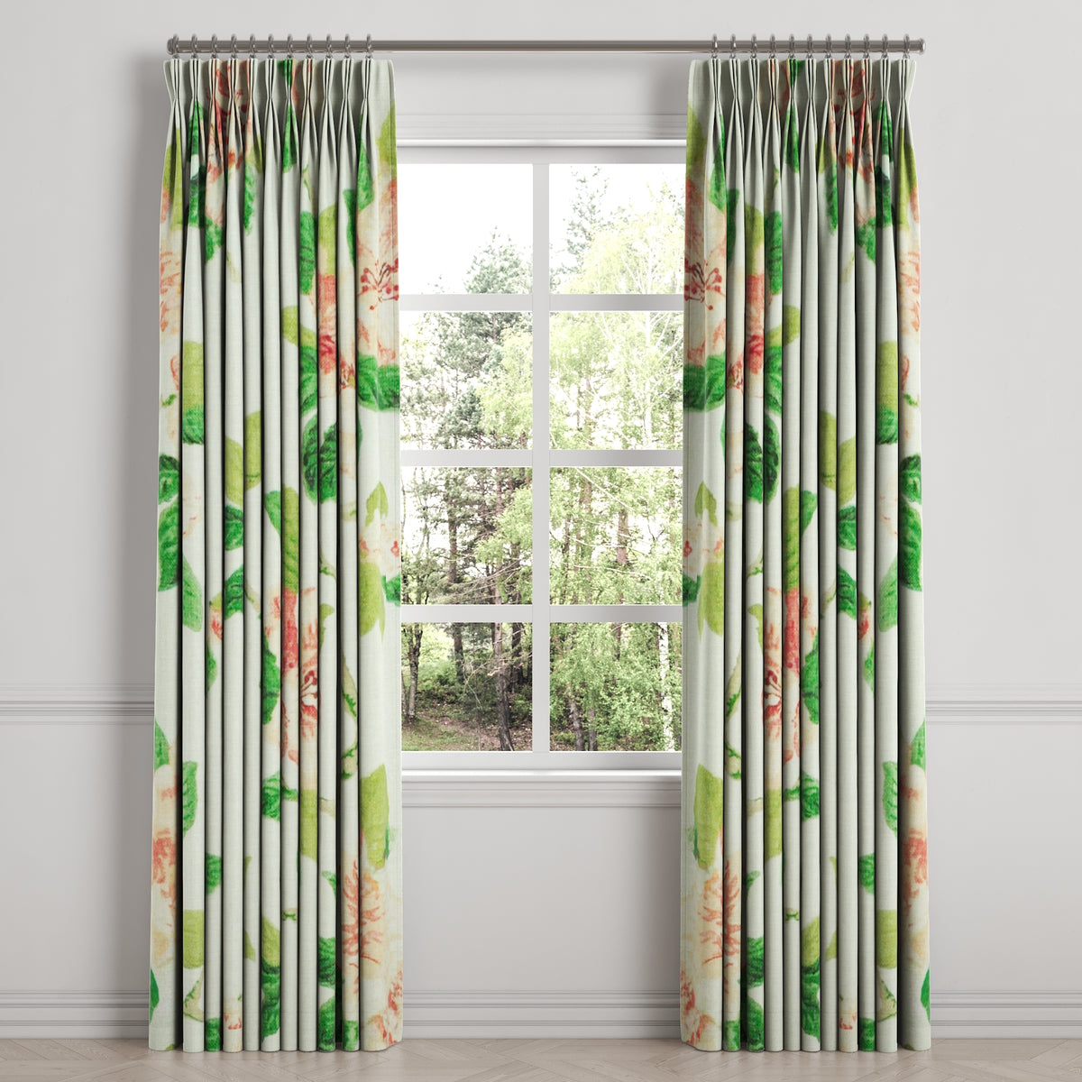 Pinch Pleat Drapery in Grandma's Floral - Coral