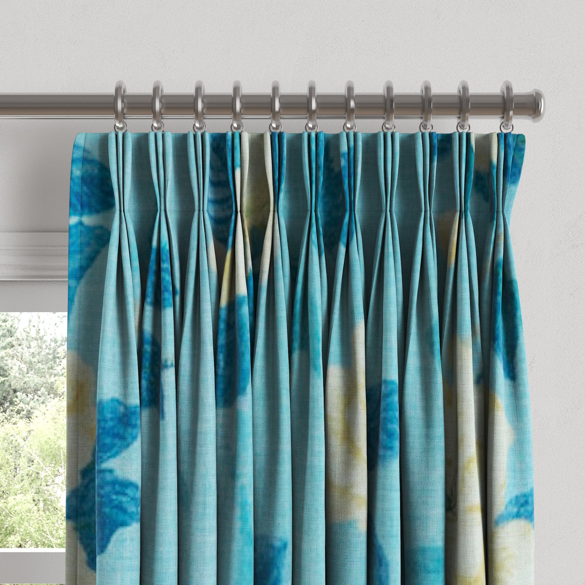 Pinch Pleat Drapery in Grandma's Floral - Pale Blue