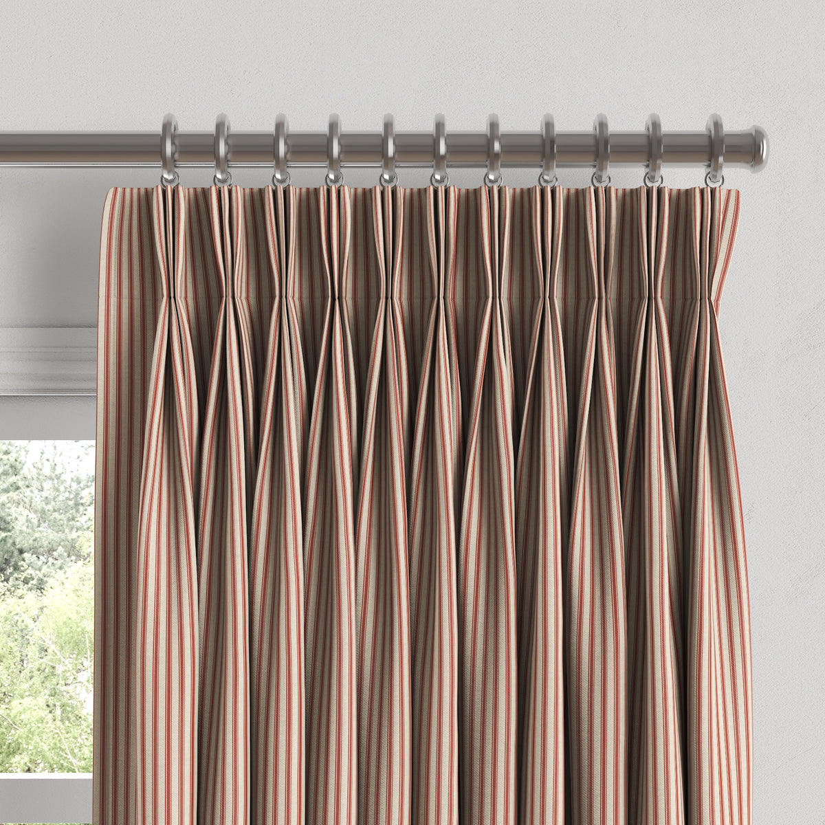 Pinch Pleat Drapery in Little White Line - Red
