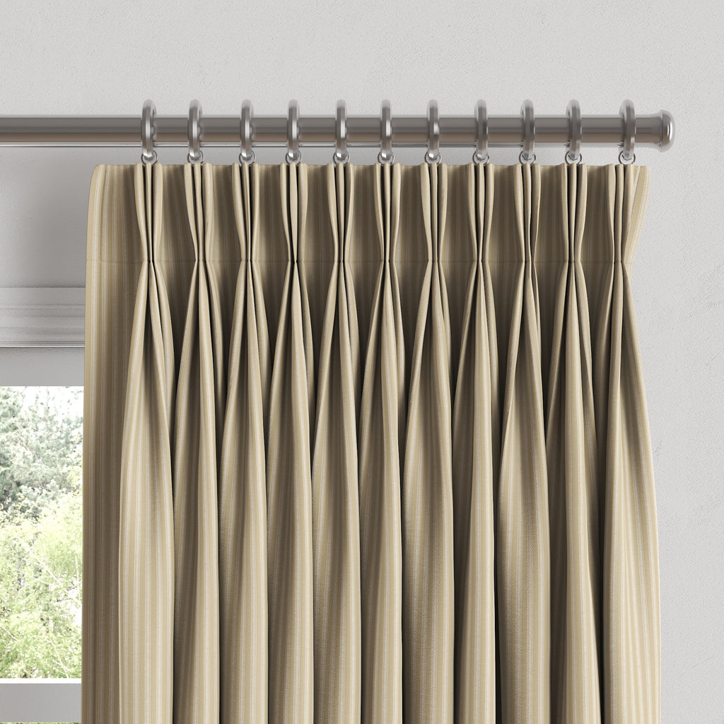 Pinch Pleat Drapery in Little White Line - Sand