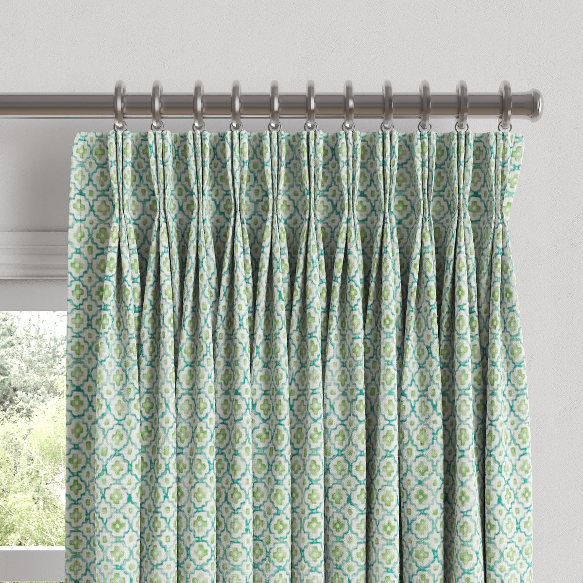 Pinch Pleat Drapery in Positive Print - Emerald