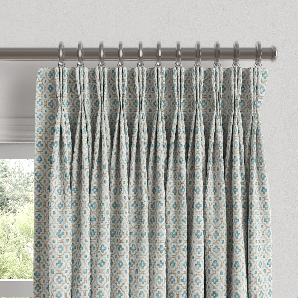 Pinch Pleat Drapery in Positive Print - Rain