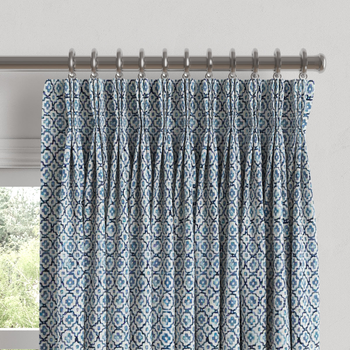 Pinch Pleat Drapery in Positive Print - Azure