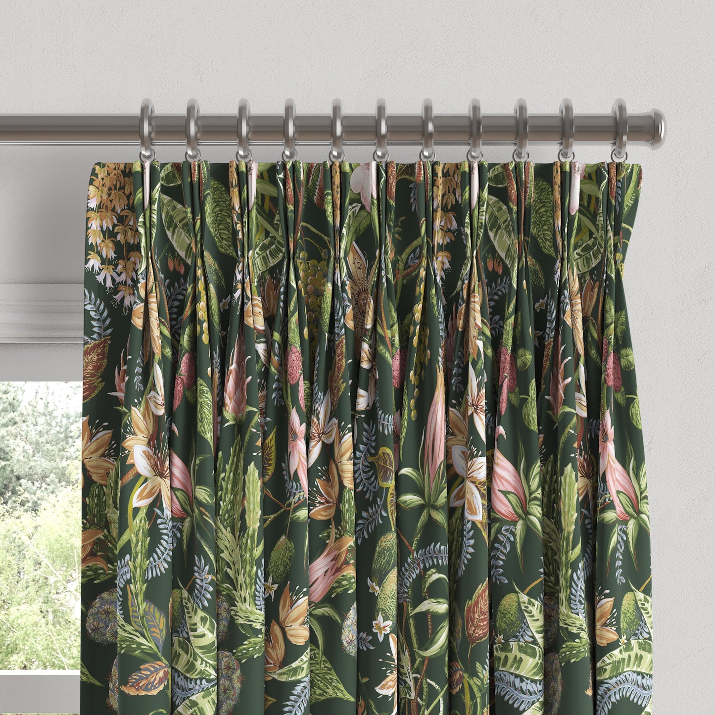 Pinch Pleat Drapery in Botanical - Forest