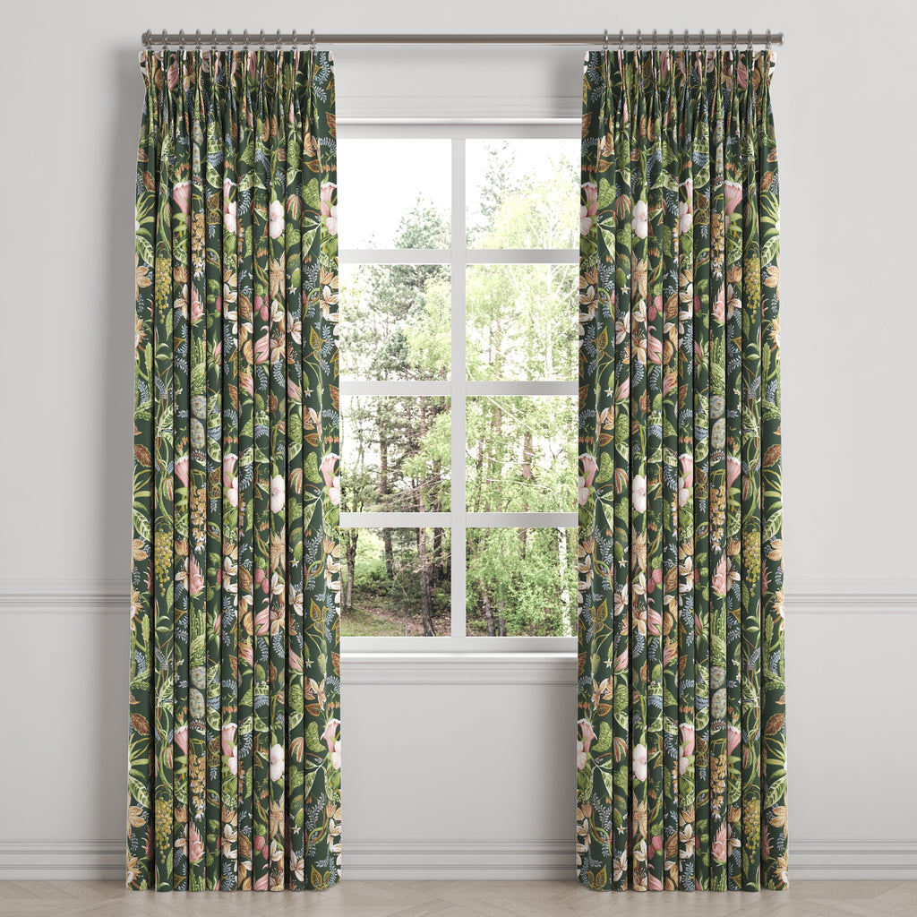 Pinch Pleat Drapery in Botanical - Forest