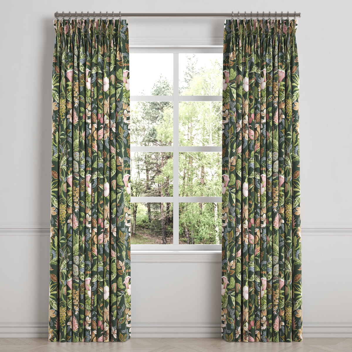 Pinch Pleat Drapery in Botanical - Forest