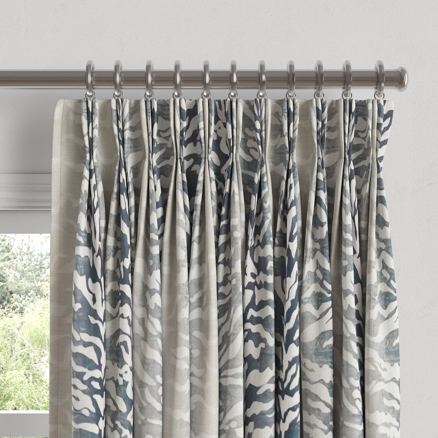 Pinch Pleat Drapery in Tiger - Blue