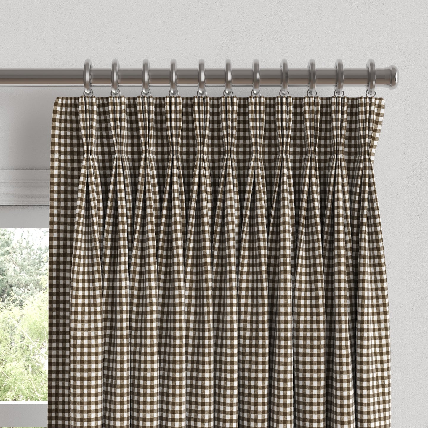 Pinch Pleat Drapery in Gingham - Chestnut