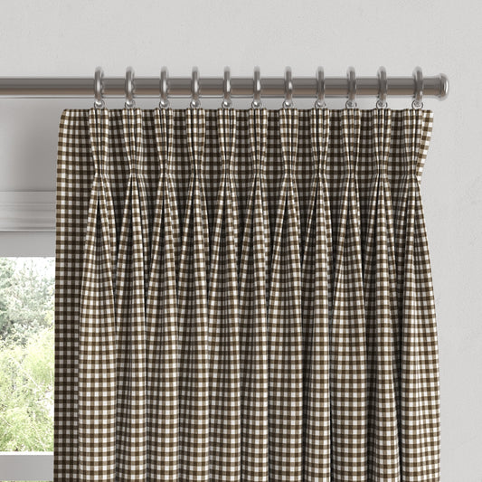 Pinch Pleat Drapery in Gingham - Chestnut