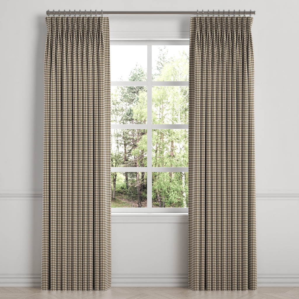 Pinch Pleat Drapery in Gingham - Chestnut