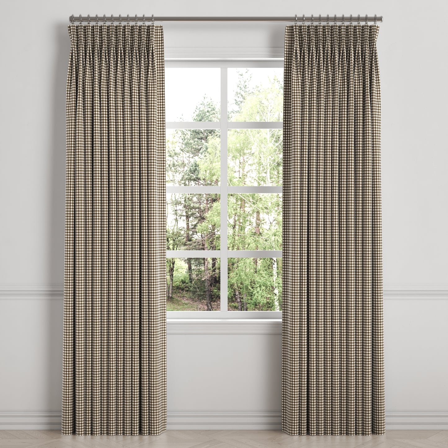 Pinch Pleat Drapery in Gingham - Chestnut