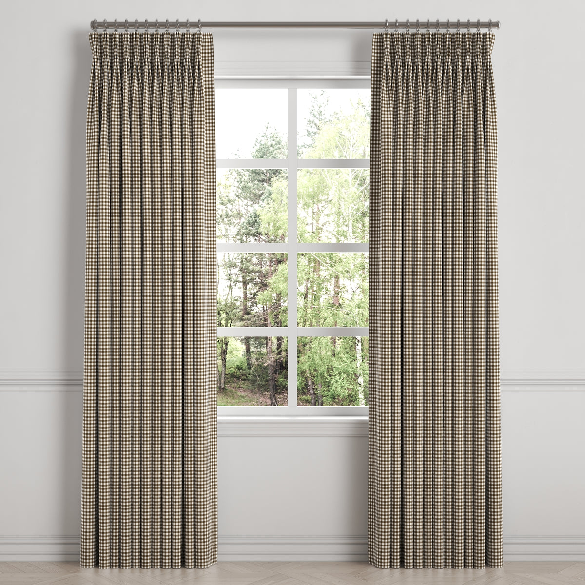 Pinch Pleat Drapery in Gingham - Chestnut