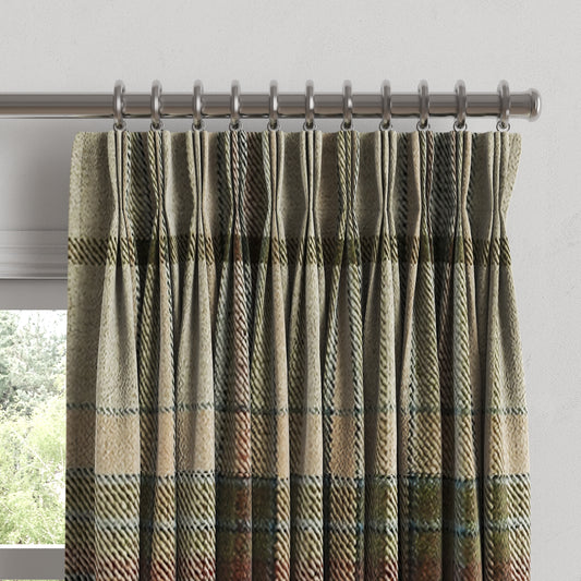 Pinch Pleat Drapery in Tartan - Cappuccino