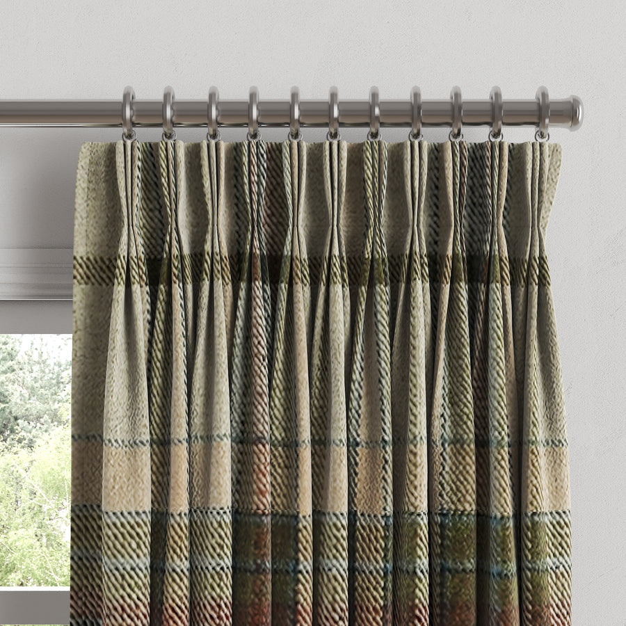 Pinch Pleat Drapery in Tartan - Cappuccino