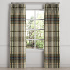 Pinch Pleat Drapery in Tartan - Cappuccino